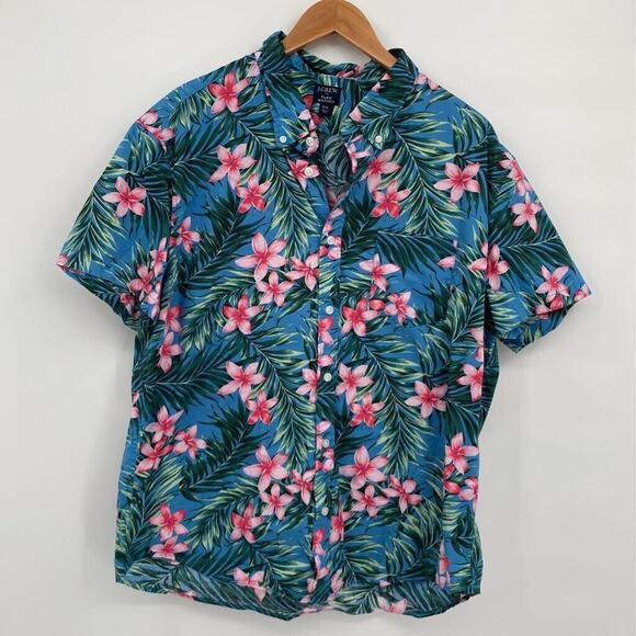J. Crew Other - J.Crew Mens Flex Washed Hawaiian Shirt Blue Short Sleeve Slim Button Down XXL